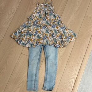 Floral Kids Dress with Jeans Set
